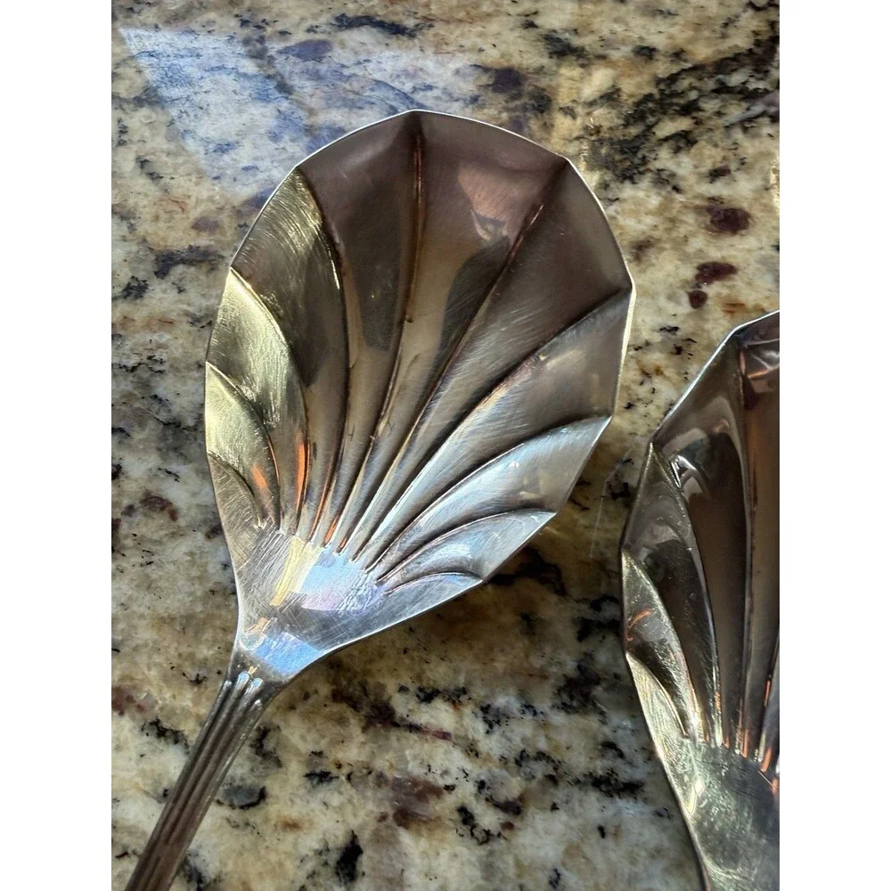 Antique Yeoman England Silver Plate Shell Berry Casserole Spoon X 2 Serving